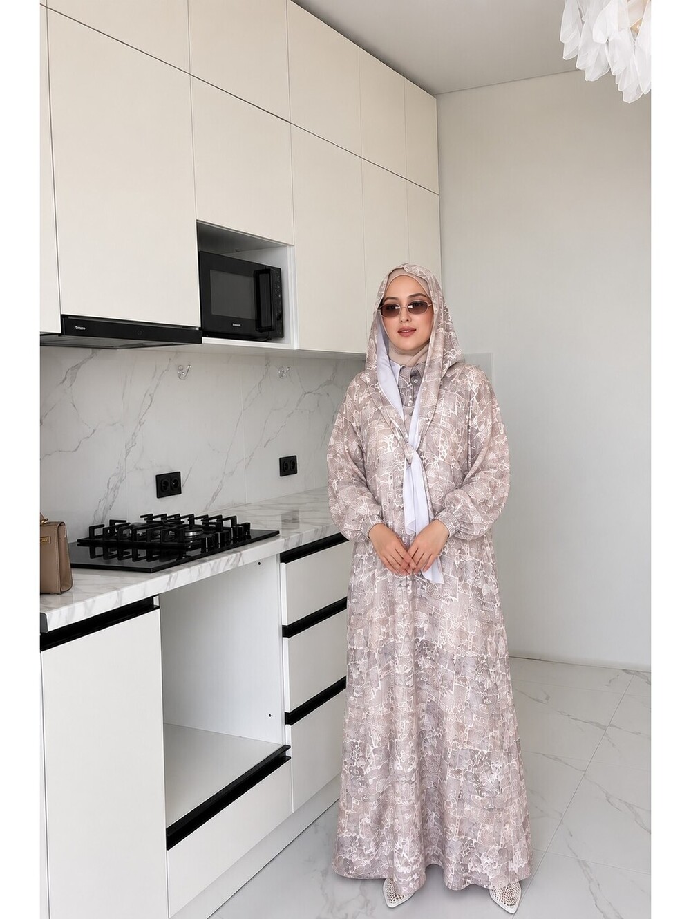 Muslim Women's One Size Printed Cupro Silk Prayer Abaya Modest New Dress